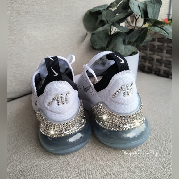Women's Nike Air Max 270 White Sneakers made with Swarovski Crystals Custom - Picture 6 of 7